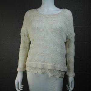 Willow & Clay knit Sweater Small Lace Long Sleeves Cream